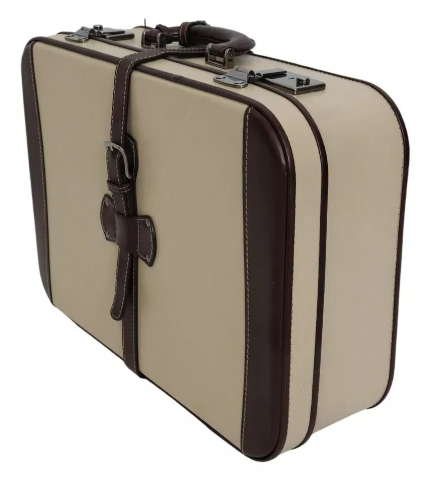 Dolce & Gabbana Brown Beige Leather Men's Travel Suitcase Luggage Bag